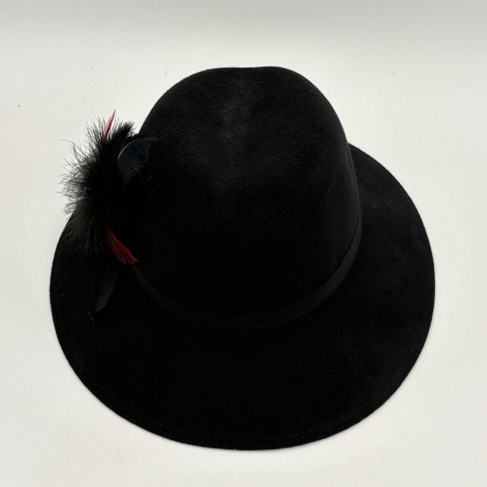Vintage Doeskin 100% Wool Hat w/ Feather Trim‎ by Geo W. Bollman USA Black - Picture 4 of 10